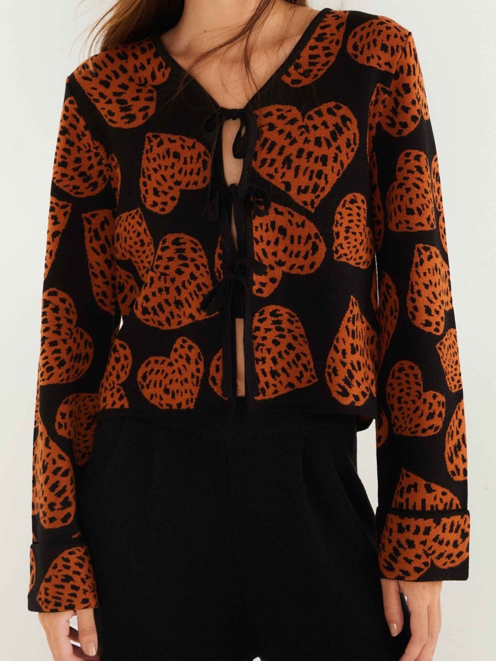FARM Rio Leopard Hearts Jacquard Knit Cardigan NWT Size XL